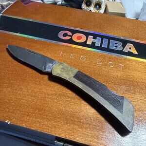 Vintage Gerber 97223 Brass Lock-back Folding Knife Walnut Inlay Portland OR USA